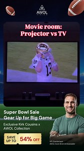 🏈 Kirk Cousins’ Game-Day Pick. AWOL Vision Super Bowl Sale is here. 🎬 Watch the Super Bowl on a truly big screen. Stunning 4K laser visuals and Dolby Vision bring every play to life. 🍿 Ultra-short-throw design makes setup simple. Enjoy a massive screen without the hassle. ✨ The ultra-large display appears instantly. Be game-ready in seconds. 🚀 Super Bowl Sale — big-screen AWOL Vision, delivered before game day. #SuperBowl #BigScreen #HomeTheater #GameDay #LaserProjector #AWOLVision | AWOL Vi