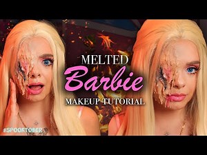 MELTING BARBIE 🔥 Melted Barbie Halloween Makeup Tutorial #SPOOKTOBER
