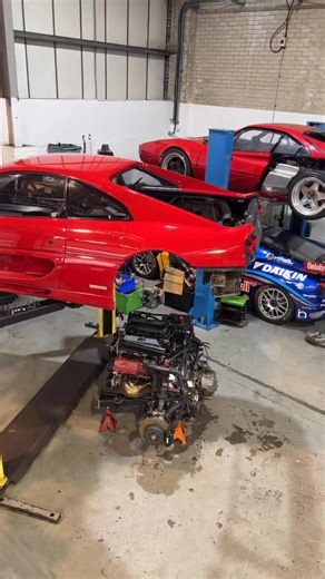 One of the tasks this week involved fitting the F355 engine. #ferrari #ferrari355 #f355 #f355berlinetta #enginerebuild | RNR Performance Cars Ltd