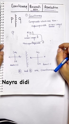 Nayra on Instagram: "Enantiomer,racemic mixture,resolution trick😎isske baad confusion khatam 🧠"