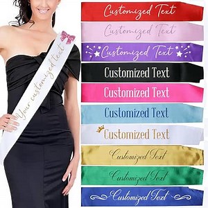 Custom Text Satin Sash, Personalized Bride to be Sash with Logo Text for Bachelorette Pageants Birthday, Awesome Miss Congeniality, Time to Adult, Happy New Year