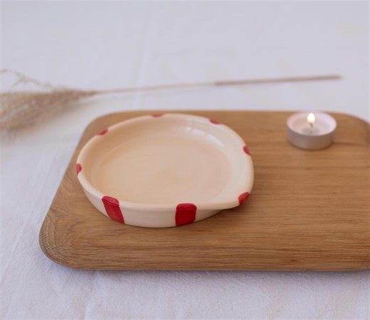 Striped Ceramic Spoon Rest, Tea Bag and Candle Holder, Cherry Red & Beige Small Ceramic Tray, Burgundy Pottery Spoon Holder, Gift for Mom - Etsy UK