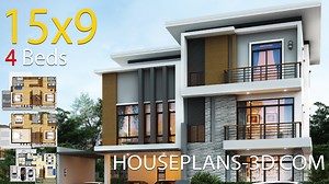 House design 15x9 with 4 Bedrooms - House Plans 3D