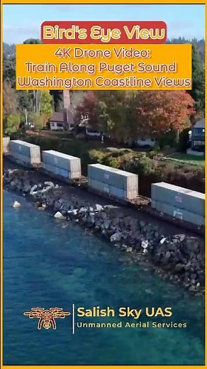 4K Drone Video: Train Along Puget Sound | Washington Coastline Views