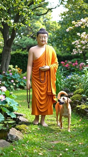 The dog walking with Lord Buddha!🙏