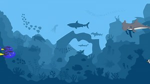 Download coral reef with fish underwater on a blue sea background. Vector ocean panoramic illustration. for free