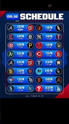 Major league baseball schedule of games for September 16 ￼
