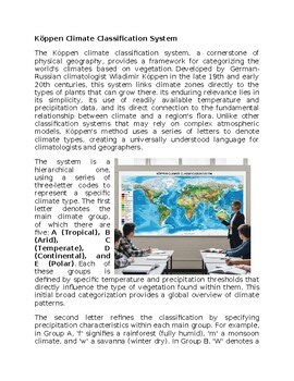 Koppen Climate Physical Geography Worksheet Sub-Plan - Classwork - Homework