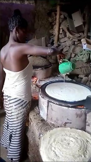 Making injera in Ethiopia at cookstove #shorts