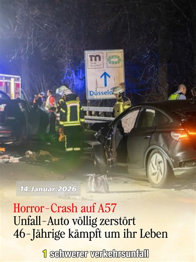Horror-Crash auf A57: Unfall-Auto völlig zerstört, 46-Jährige kämpft um ihr Leben #A57 #Dormagen #Unfall #Krefeld #Verkehrsmeldung