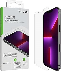 Belkin iPhone 14 Plus, iPhone 13 Pro Max Screen Protector TemperedGlass, AntiMicrobial-Treated, Easy Application Bubble Free with Included Guide Stickers