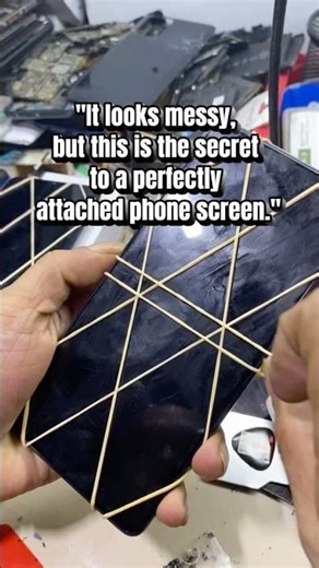 "It looks messy, but this is the secret to a perfectly attached phone screen.#tutorial
