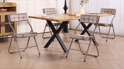 HOMEFUN Padded Folding Chairs 4 Pack - Foldable Dining Chair with Cushion, Portable and Assembled Extra Seat for Guests Kitchen Office Wedding Party Bule