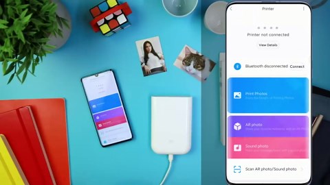 XIAOMI Mi Portable 2x3 Instant Photo Printer with AR Audio Photos Dynamic Videos Printing Pictures on Zink Sticky-Backed Paper from Your iOS & Android Device