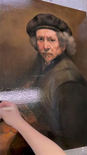 Varnishing a Classical Oil Painting — Rembrandt Self-Portrait Comes into Focus