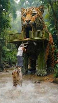 I Built a Giant Bamboo Leopard — And I Live Inside I🐯 #viral #creative #nature