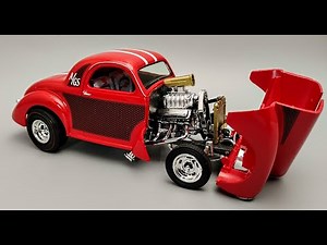 1940 Willys Gasser Supercharged V8 1/25 Scale Model Kit Build How To Assemble Paint Decal Coca Cola