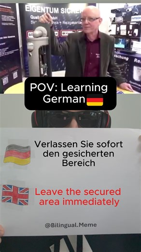 Bilingual.meme | Wait for the alarm 🚨😵 Learning German 🇩🇪 with German irritant gas systems 🚨 #germany #gas #english #language #german | Instagram