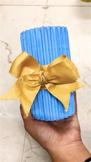 DIY Cardboard Flower vase💛🩵 #diy #craft #trending #ytshorts #shorts