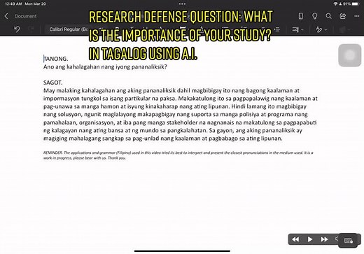 Importance of Study: Research Defense in Tagalog