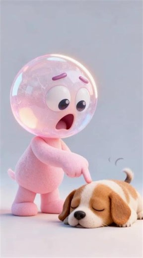Bubble Head pokes sleeping puppy, freezes as puppy wiggles