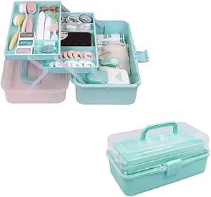Craftelier - Craft Storage Box | Art Bin Storage Box with Handle | Portable Art Bin for Arts & Crafts, Paint, Sewing & Hobby Supplies | Turquoise Tool Box, 12.8" x 7.7" x 5.5"