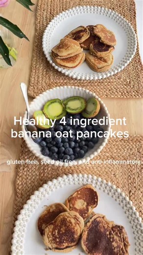 Nicole Maj on Instagram: "My favorite quick and easy banana oat pancake recipe! It’s gluten free, seed oil free, and anti-inflammatory! 🥞🤍 For 1 serving- ingredients: * 1 ripe banana * ��2 eggs * ��½ cup rolled oats (or oat flour) * ��½ tsp baking powder * ��½ tsp cinnamon (optional, anti-inflammatory) * ��Pinch of sea salt * ��Splash of vanilla extract * ��A few tbsp milk (if batter is too thick) Instructions: 1. ���Add all ingredients to a blender and blend until smooth. 2. ���Let the batter