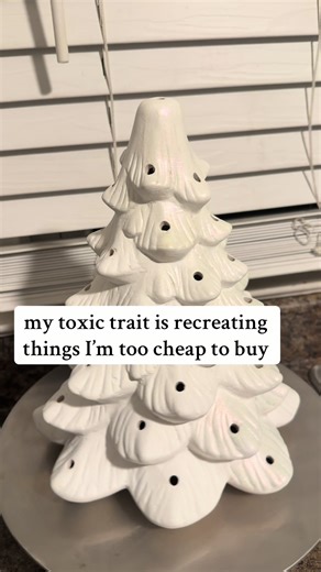 Problem: ceramic Christmas tree I saw online was $450 Solution: $50 tree with lights included plus about $10 in paint Not a 1 to 1 dupe because this is an acrylic self-sealing stain that is not meant to be fired, but still a fun project. If I can find a kiln to use in my city, perhaps I’ll put my college pottery class skills to use on another 🎄#craft #painting #diy #ceramics #decor