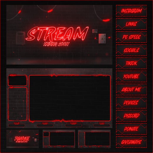 RED NEON STREAM OVERLAY FOR TWITCH (+FREE VERSION) - Michail Brauz