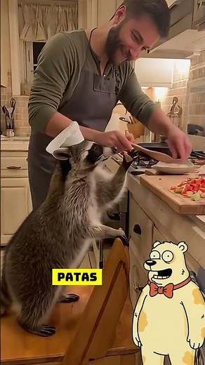 El mapache chef que no deja de ayudar en la cocina #animales #funnyanimals #cuteanimals