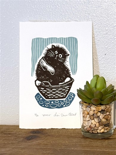 Original Linocut Print - "static", Hand-printed Linoleum Block Relief Print - Etsy