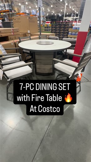 New at Costco for 2026! ✅AGIO Nicolet 7PC High Dining Set with Fire Table (Item 1807364) Set Includes: 6 Swivel chairs with cushions 1 High Dining fire table 1 Furniture Cover Included 1 AA Duracell battery #costco #costcofinds #reels #firetable #diningset | Costcothisweek