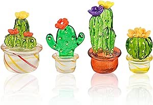 Handcrafted Mini Crystal Cactus Set for Home, Office, Car Dashboard, Shelf Decor and Gift - Easy to Install with Adhesive