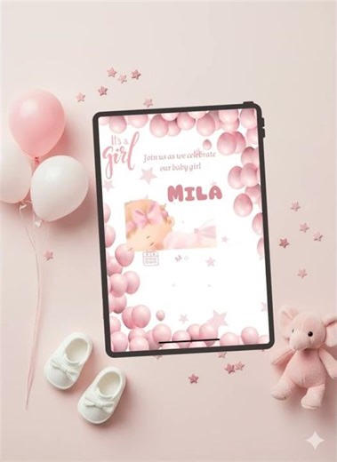 Baby Girl Shower Invitation Pink Personalized MP4 and PNG Ready to Use