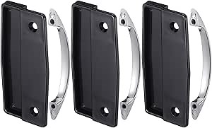 3 Pack Sliding Screen Door Handle Replacement Kits Including 3 Black Inside Handle and 3 Chrome Outside Handle Plastic Screen Door Pull