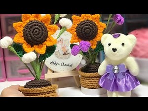 Crochet mini flower in a pot tutorial PART-1(sunflower)beginner
