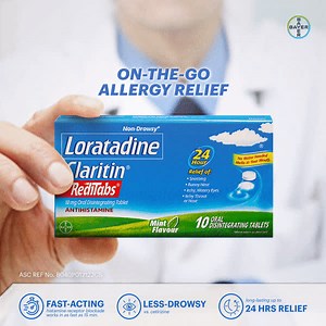 1.7K reactions · 39 shares | Allergies can strike at any moment. Always be ready with Loratadine (Claritin® RediTabs®) and #FeelTheClarity of allergy relief while on-the-go -- no need for water! In as fast as 15 minutes, you can get less-drowsy allergy relief vs. cetirizine that lasts up to 24 hours. If symptoms persist, consult your doctor. Individual responses may vary. ASC Ref. B040P012122CS | Claritin Philippines | Facebook