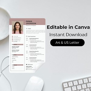 Editable Resume Template – Canva CV, 4 Colors, A4 & US Letter, Instant Download, ATS Friendly, Minimalist Professional Resume - Etsy