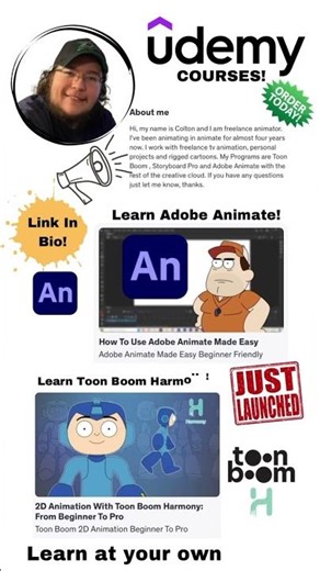 Learn Toon Boom Harmony & Adobe Animate on Udemy Link in bio! #animation #udemy #udemycourses #2d