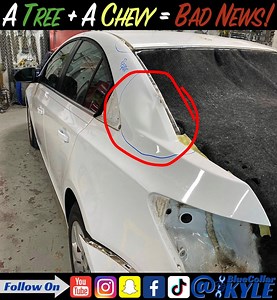 14K views · 797 reactions | Episode #533 Don't park under trees folks! I'm guessing it was a tree limb that came down on the Chevy Cruze and caused damage to the roof and quarter panel. Tune in to see how I get it all fixed up! | BluecollarKyle | Facebook