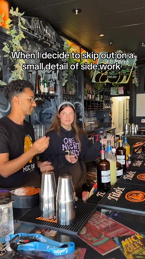 Nothing worse than being an hour off shift and getting that ‘friendly reminder’ message 😒 What’s the one side-work task you always ‘forget’… asking for a friend 👀 | Mic Drop Comedy San Diego