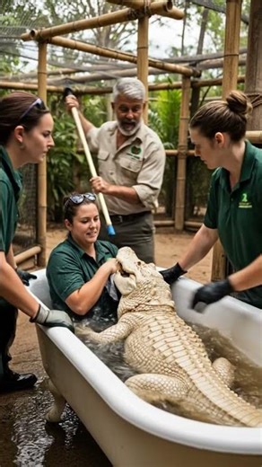 Albino Alligator Snaps at Zookeeper