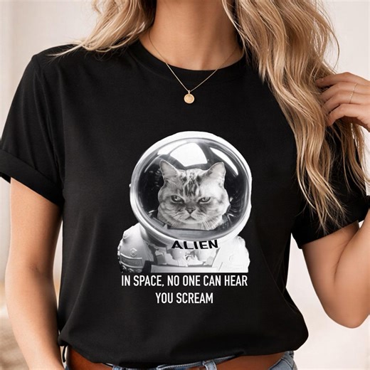 Funny Cat, Alien Movie T Shirt – in Space No One Can Hear You Scream – Sci Fi Astronaut Shirt – Dark Humor Graphic Unisex Top - Etsy