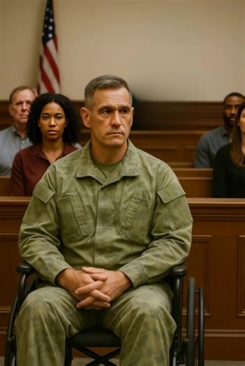 😱😲The judge demanded that the disabled war veteran stand during the sentencing — Just a few minutes later, something happened that forced the judge to rush out of the courtroom… In the old court hall, a tense silence prevailed. On the defendant’s bench sat a war veteran in a wheelchair. The trial was conducted by a strict judge. Her voice sounded cold: “Defendant, stand up!” The veteran made a desperate attempt to rise. His body shook, his face contorted with pain, and a moment later he collap