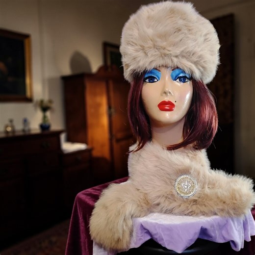 Camel Faux Fur Ladies Hat Scarf and Fleur De Le Brooch Set - Etsy