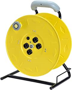 Alert 7100HD Heavy Duty Manual Cord Storage Reel with 4 Grounded Outlets, Yellow