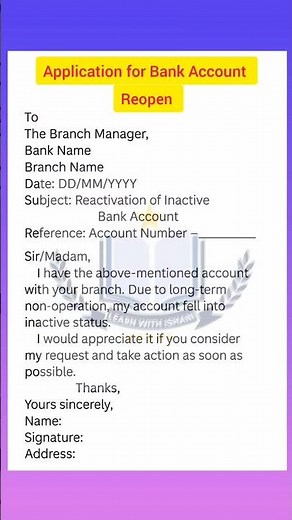 Application for Bank Account Reopen| how to write application