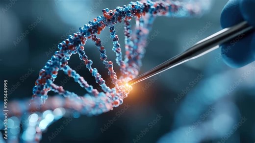 High-resolution closeup revealing precise CRISPR gene editing technique highlighting the interaction between tools and DNA strands in a laboratory setting