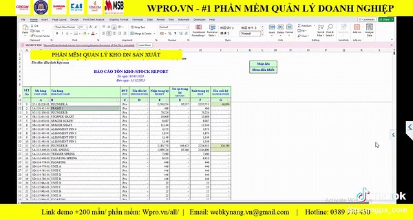 Thiết kế phần mềm quản lý kho sản xuất trên excel theo đặc thù