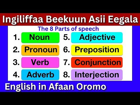 Ingiliffaa Beekuun Asii Eegala (English in Afaan Oromo) The 8 parts of speech #learn #hirkoo